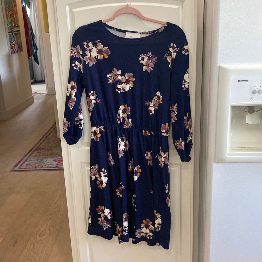 French Grey dress navy with florals medium
